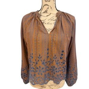 Joie orange Blouse with Blue Floral Accents
